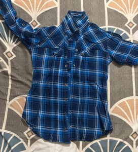 Blue Plaid Button-Up Shirt