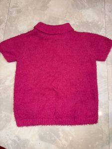 Fuzzy Pink Polo Neck Top