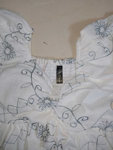 White Embroidered Puff Sleeve Top
