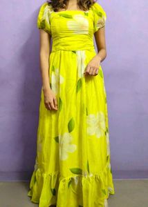 Vibrant Yellow Floral Maxi Dress