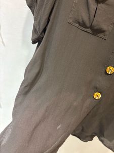 Chic Brown Button-Up Blouse