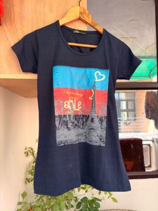 Navy Blue Eiffel Tower Graphic T-Shirt