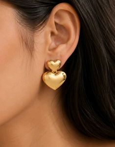 Gold Heart Dangle Earrings
