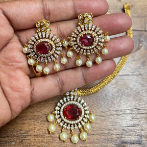 Stunning Red Stone &amp; Pearl Jewelry Set