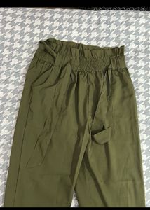 Olive Green Paperbag Waist Pants
