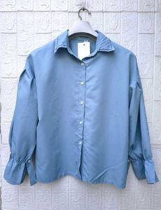 New with tag Korean Light Blue Puff Sleeve Blouse
