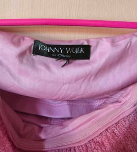Pink Sequin Strapless Ruched Dress