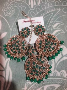 Stunning Green Stone Jhumka Earrings Set
