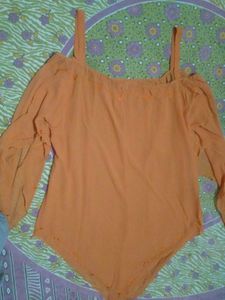Orange Cold Shoulder Top with Embellishments