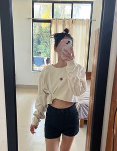 White Cropped Long Sleeve sweat