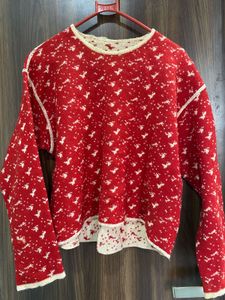 Cozy Red & White Patterned Sweater