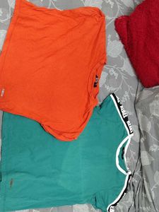 2 Women's T-Shirts Orange & Teal