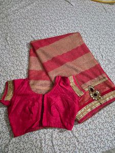 Beautiful Pink and Gold Saree with blouse