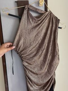 ZARA Metallic Ruched One-Shoulder Dress