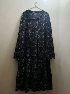 Vintage Floral Print navy midi dress