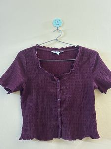 Chic Plum Textured Button-Up Top
