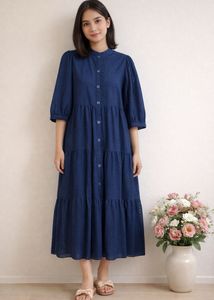 Navy Tiered 2 piece Midi Dress