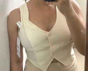 SAVANA Cream Button-Up Vest Top