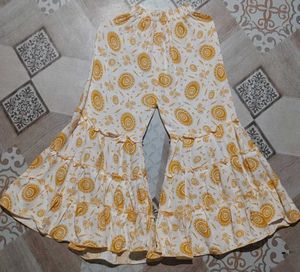 Yellow Printed Kurta Set with Palazzo Size-28