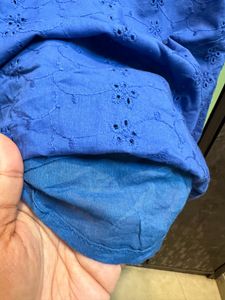 Women Royal Blue Schiffli Back Tie Short Skater Dr