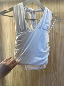 ZARA Chic White Halterneck Ruched Crop Top