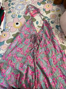 Pink Paisley Print Halter Neck Maxi Dress