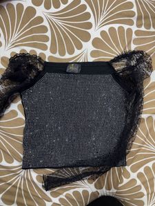 Sparkly Black Mesh Sleeve Top