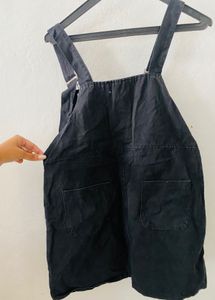 Black Denim Pinafore Mini Dress