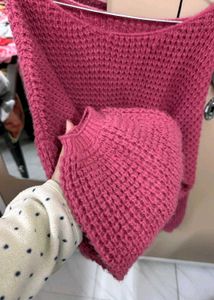 Cozy Knit Midi Dress with Balloon Sleeves