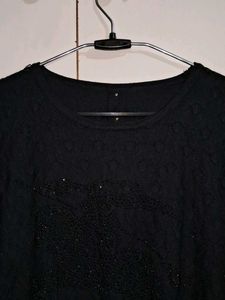 Black Sweater Top With Net Sleeves