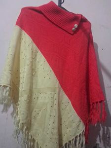 Chic Two-Tone Poncho with Tassels