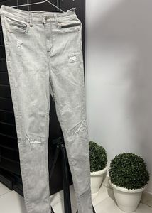 Gray Distressed High-Waisted Jeans