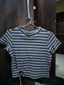 Striped Cropped Top with Drawstring
