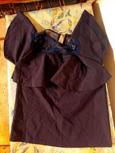 Chic Navy Blue Ruffle Top