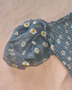 Blue Daisy Smocked Puff Sleeve Top