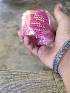 Pink Bangles with Gold Embellishments