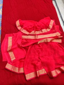 Brand New Red Saree with Golden Border
