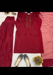 Elegant Red Kurta Set with Embellishments