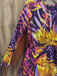 Vibrant Tropical Print Dress with Fringe
