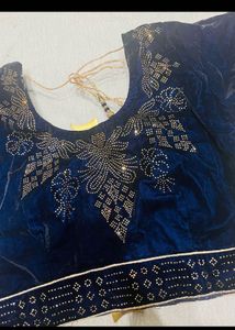 Blue Velvet Lehenga with Embellishments