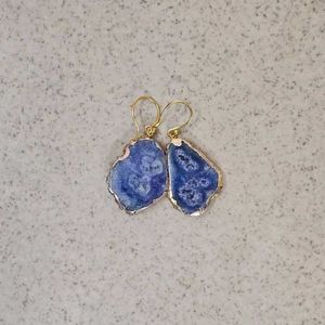 Gold Chain Purple Agate Necklace And Earrings Set
