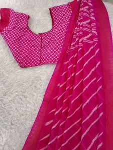 Vibrant Pink Saree with Matching Blouse
