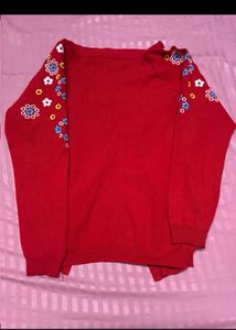 Red Floral Embroidered Cardigan