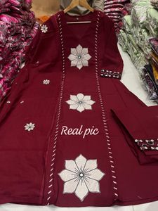 Maroon Kurta Set with Floral Embroidery