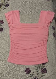 Cute Pink Ruched Crop Top