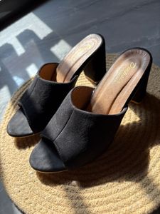 Chic Black Suede Textured Slip On Block Heel Mules