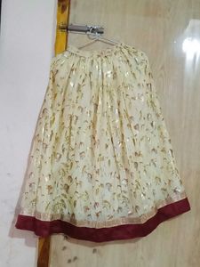 Elegant Cream &amp; Gold Lehenga Skirt