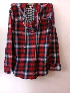 Red Plaid Flannel with Hoodie