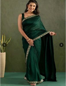 Pure Chiffon Green Saree with Border