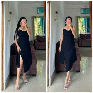 Sleek Black Midi Slip Dress